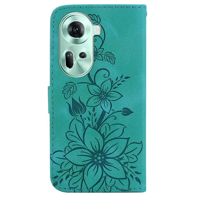 For Oppo Reno11 5G (Global) Case Flower Imprint Leather Wallet Shockproof Smartphone Cover - Green