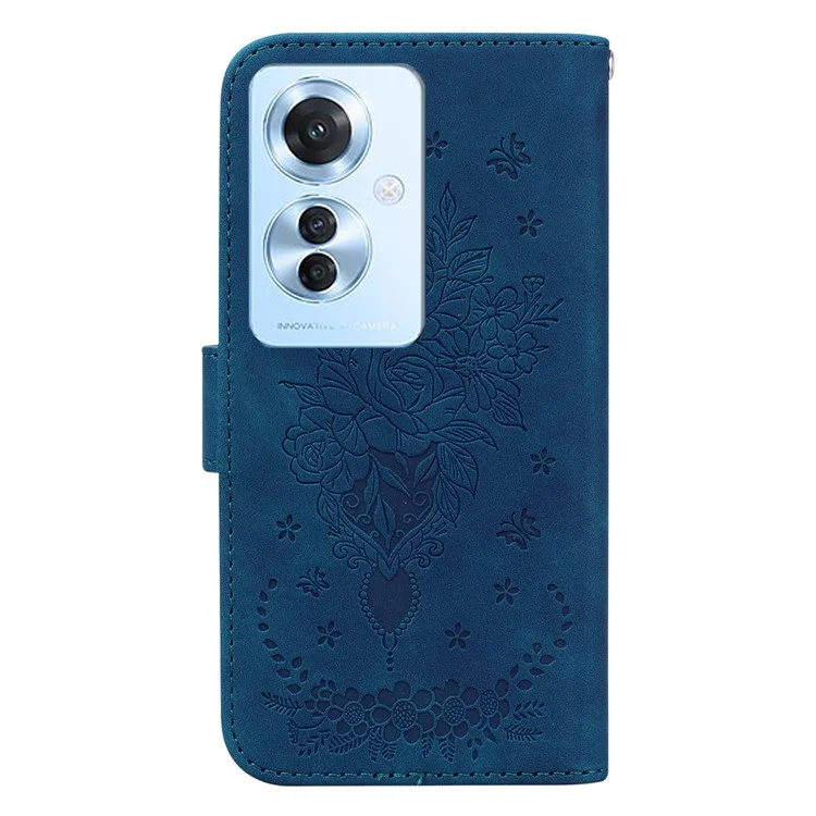 Per Oppo Reno11 F 5G / F25 Pro 5G Custodia Antiurto con Motivo a Fiori in Pelle PU - Blu