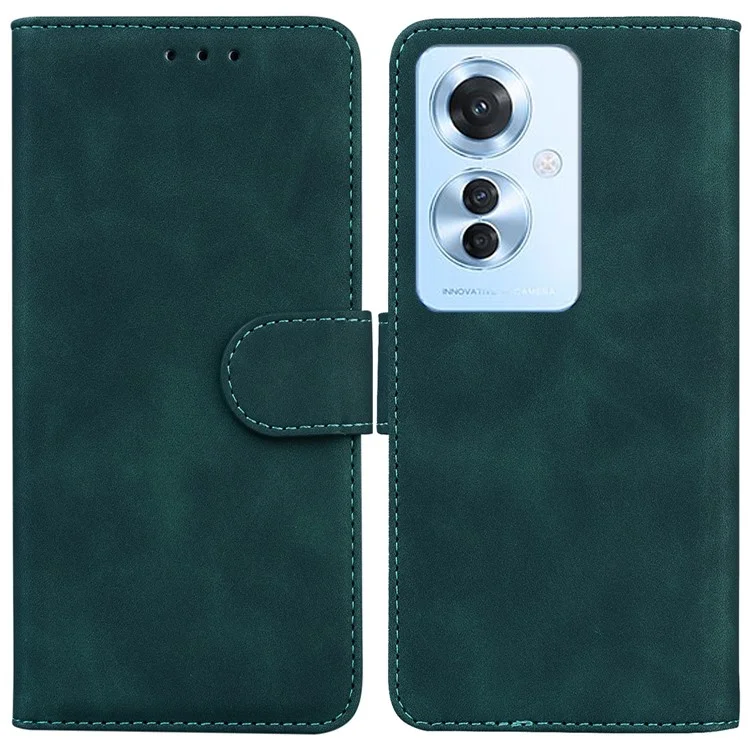For Oppo Reno11 F 5G / F25 Pro 5G Case Solid Color PU Leather Stand Wallet Mobile Phone Cover - Green