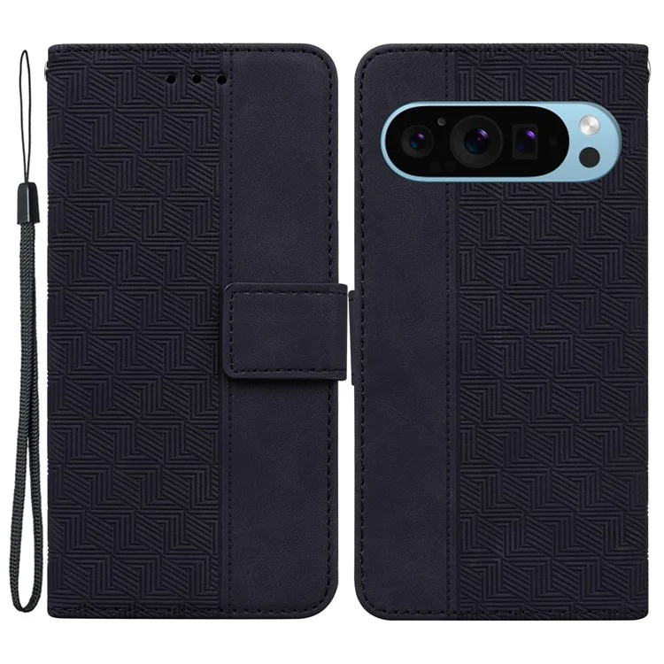 For Google Pixel 9 Case PU Leather Shockproof Imprinted Flip Phone Cover with Wallet Stand - Black