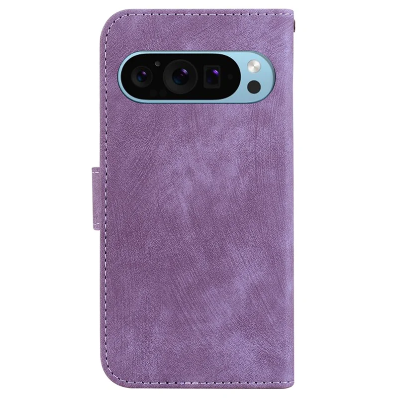 For Google Pixel 9 / Pixel 9 Pro Cell Phone Case Lovely Tiger Imprinted Leather Anti-Scratch Cover - Purple