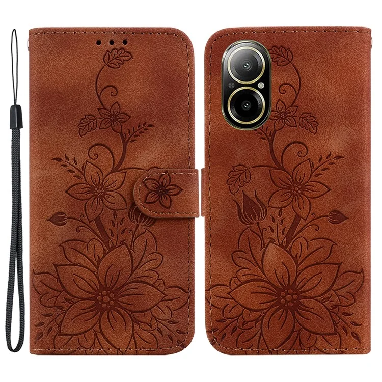 Pour Realme C67 4G Étui Fleur Impression Cuir Protecteur Téléphone Portable - Brun