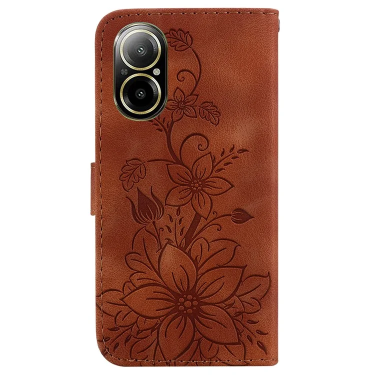 Pour Realme C67 4G Étui Fleur Impression Cuir Protecteur Téléphone Portable - Brun