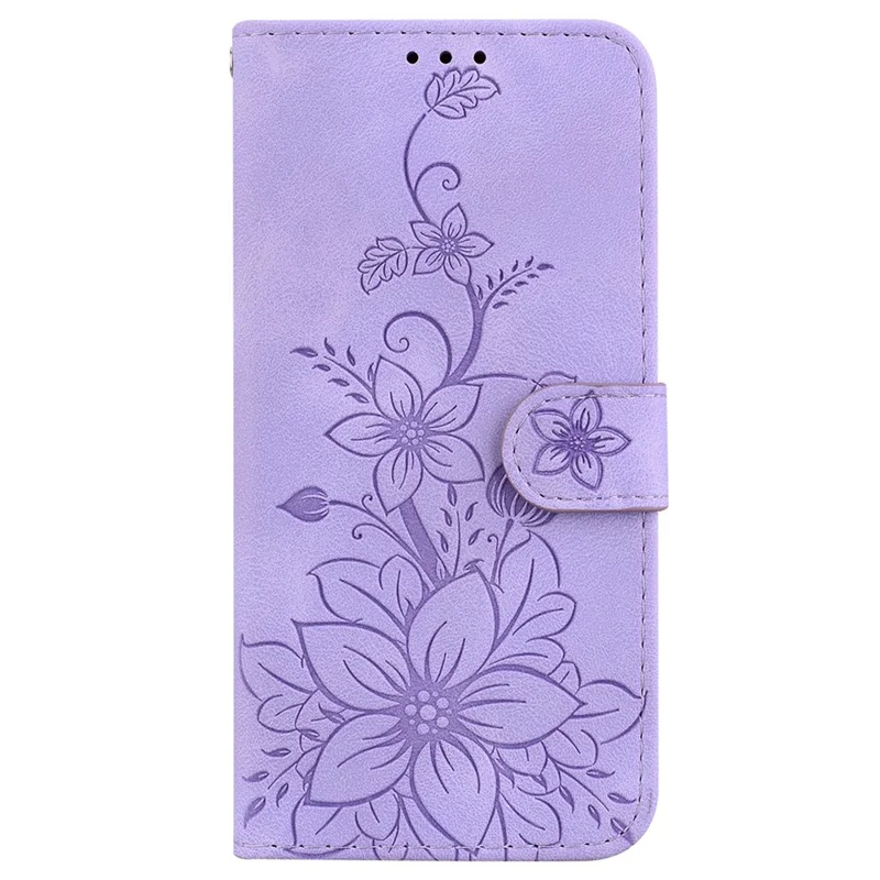 For Realme C67 4G Case Flower Imprint Leather Cell Phone Protector - Purple