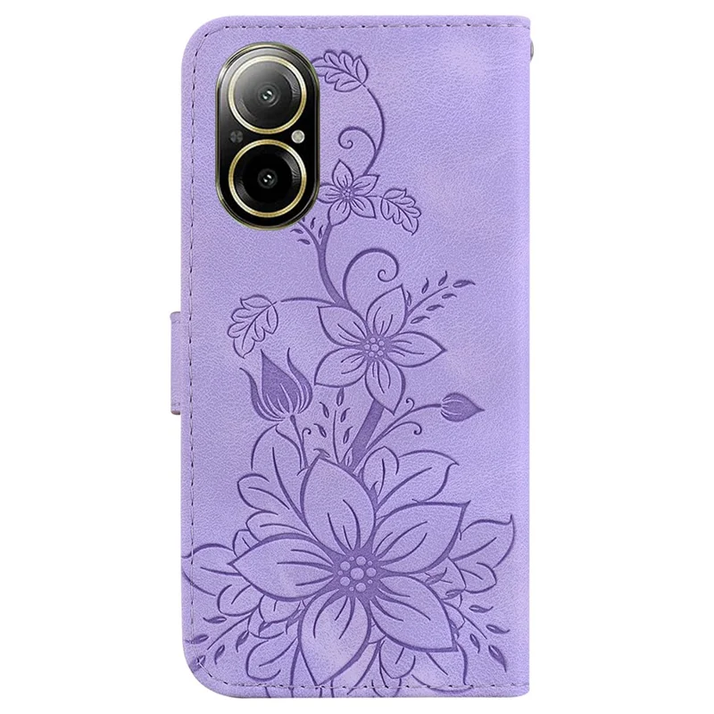 For Realme C67 4G Case Flower Imprint Leather Cell Phone Protector - Purple