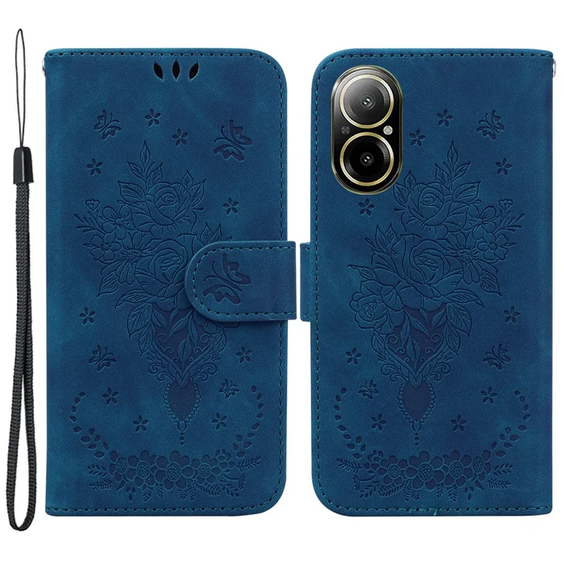 For Realme C67 4G Case PU Leather Flower Pattern Wallet Style Flip Phone Cover - Blue