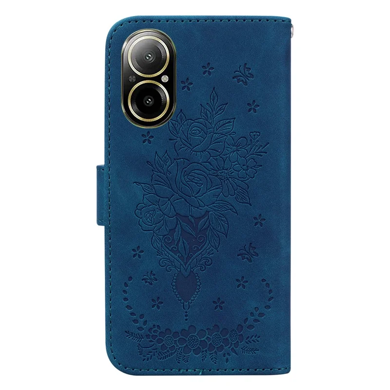 For Realme C67 4G Case PU Leather Flower Pattern Wallet Style Flip Phone Cover - Blue