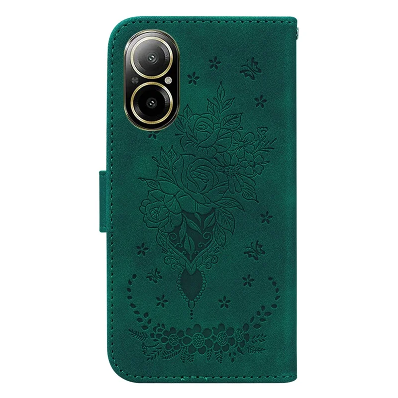 For Realme C67 4G Case PU Leather Flower Pattern Wallet Style Flip Phone Cover - Green