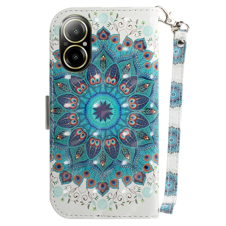 For Realme C67 4G Case Pattern Printing Shockproof Leather Phone Cover with Strap - Peacock Wreath