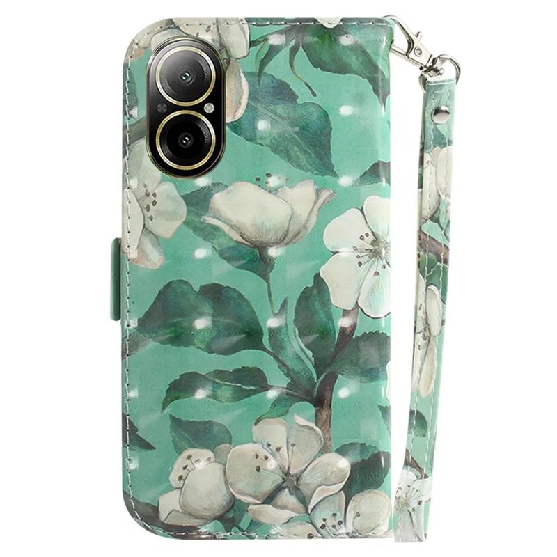 For Realme C67 4G Case Pattern Printing Shockproof Leather Phone Cover with Strap - Watercolor Flowers