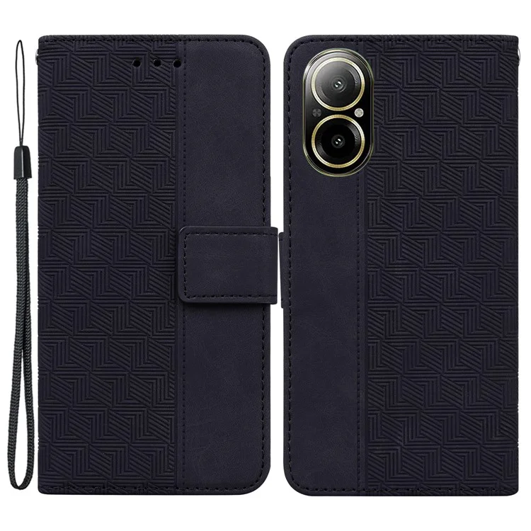 For Realme C67 4G Case Geometry Leather Flip Wallet Handbag Phone Cover - Black