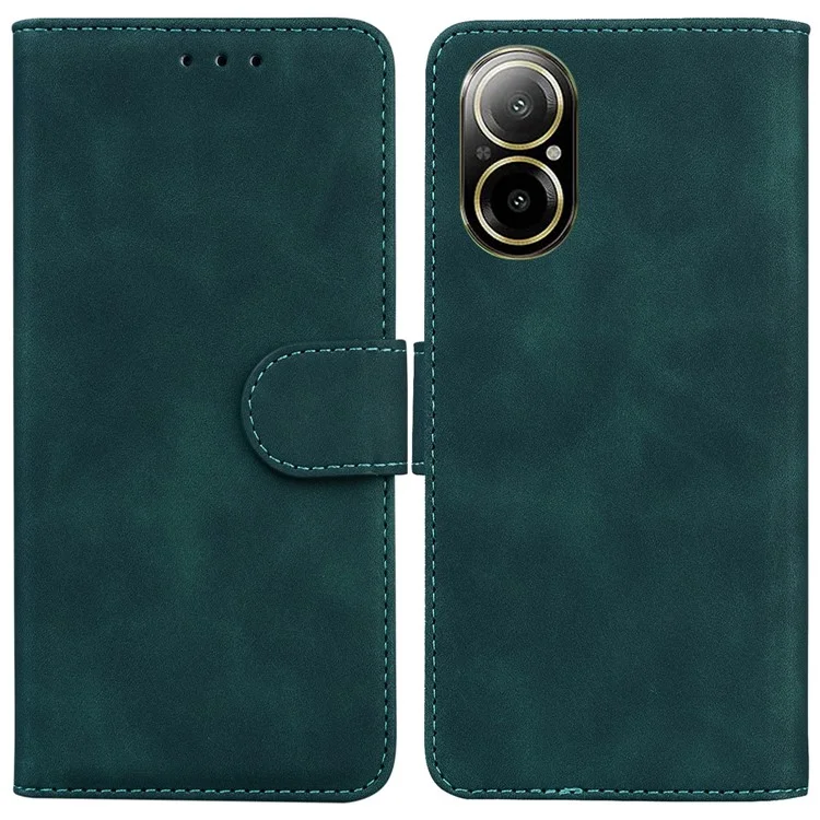 For Realme C67 4G Case Solid Color Leather Folio Wallet Phone Cover - Green