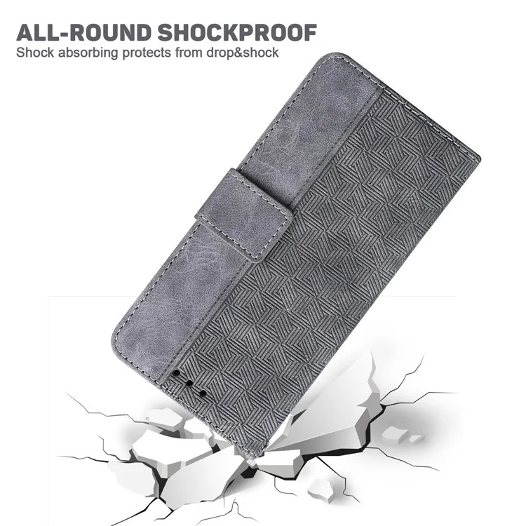 For Motorola Moto G Power (2024) Case 3D Geometry Leather Wallet Phone Cover with Strap - Grey