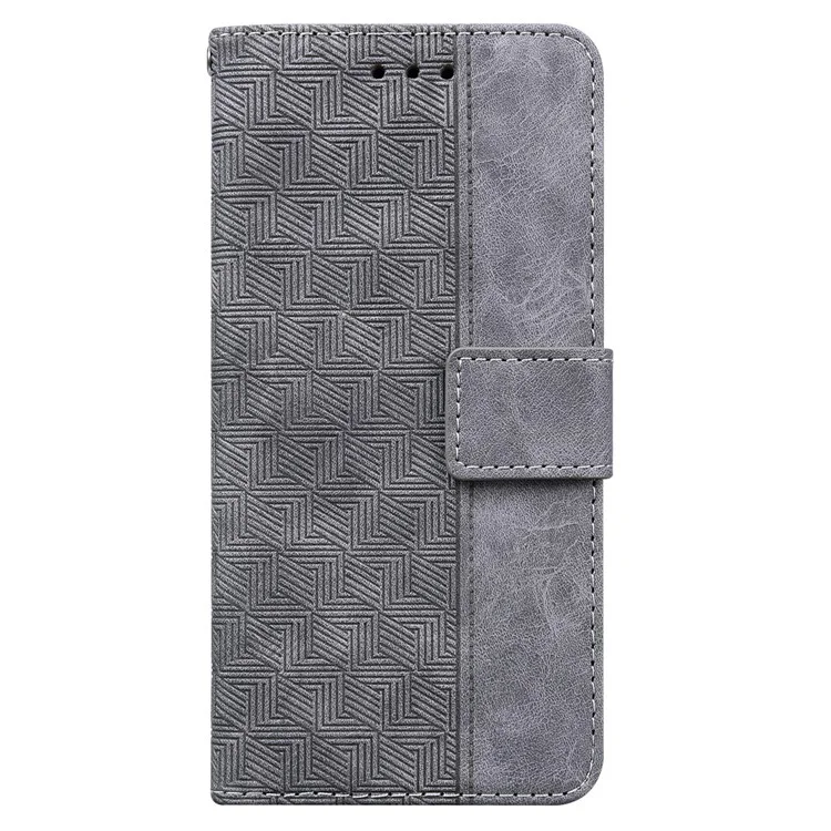 For Motorola Moto G Power (2024) Case 3D Geometry Leather Wallet Phone Cover with Strap - Grey