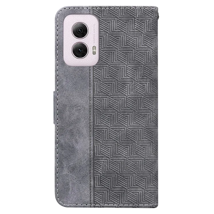 For Motorola Moto G Power (2024) Case 3D Geometry Leather Wallet Phone Cover with Strap - Grey