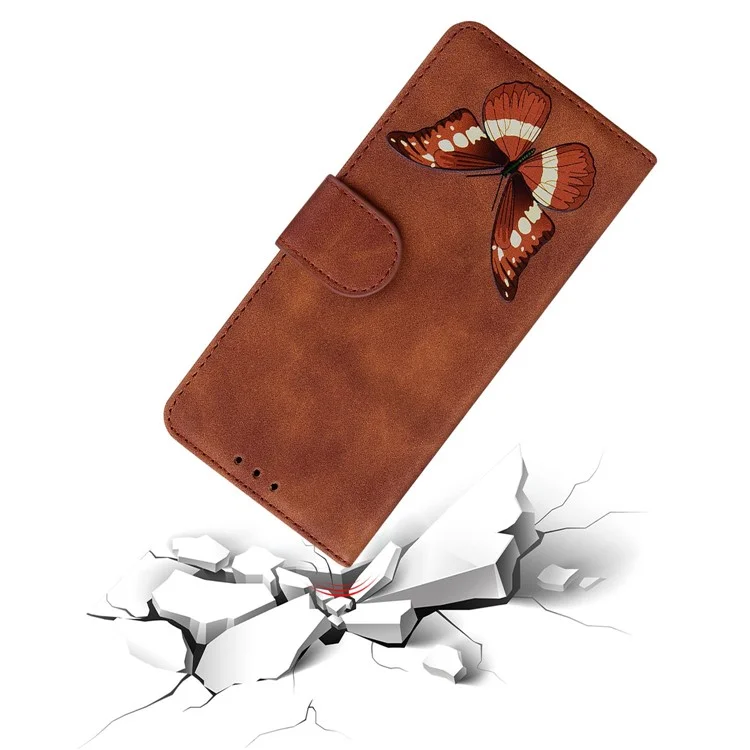 For Motorola Moto G Power (2024) Case Folio Design Butterfly Printing Leather Phone Cover - Brown