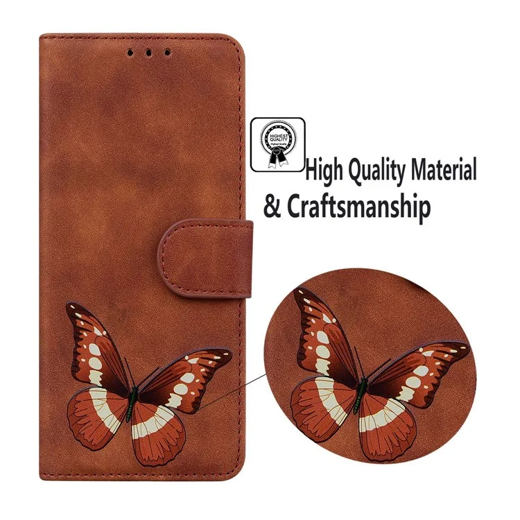 For Motorola Moto G Power (2024) Case Folio Design Butterfly Printing Leather Phone Cover - Brown
