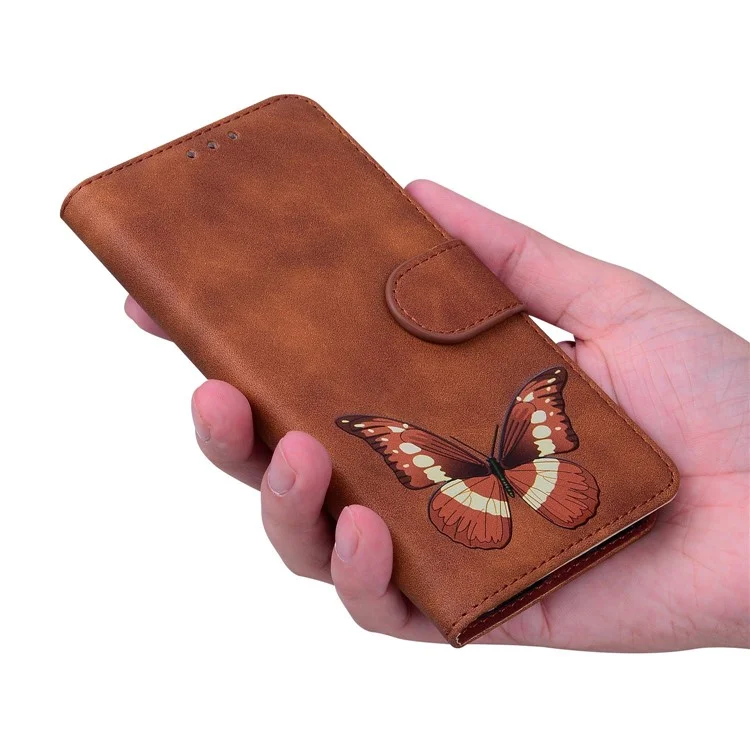 For Motorola Moto G Power (2024) Case Folio Design Butterfly Printing Leather Phone Cover - Brown