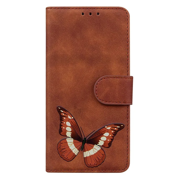 For Motorola Moto G Power (2024) Case Folio Design Butterfly Printing Leather Phone Cover - Brown