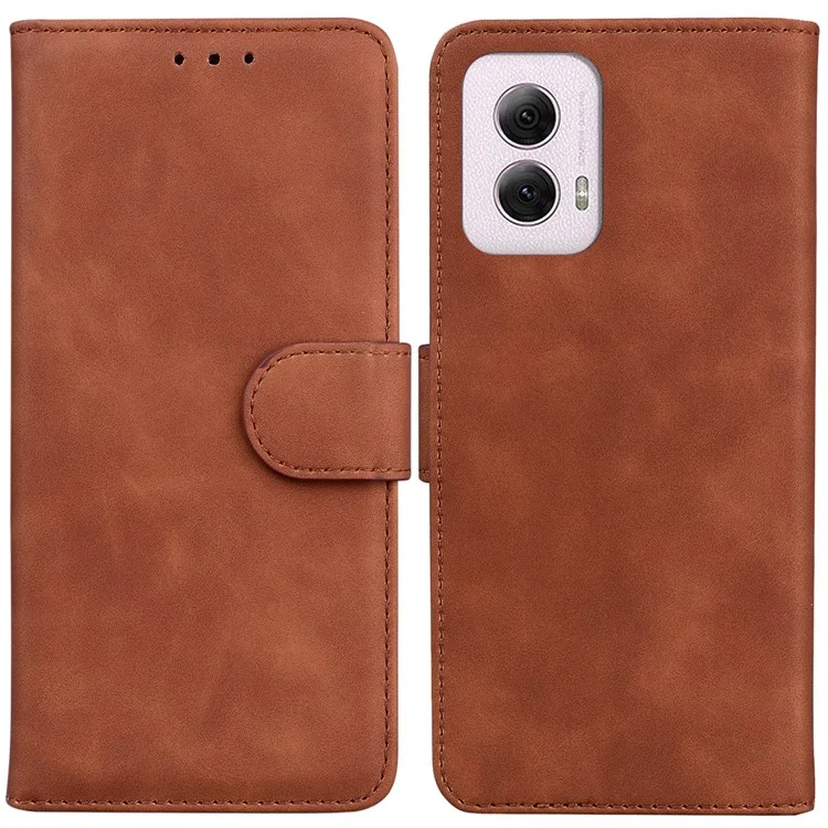 For Motorola Moto G Power (2024) Case Card Holder Stand Solid Color Leather Phone Cover - Brown