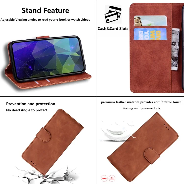 For Motorola Moto G Power (2024) Case Card Holder Stand Solid Color Leather Phone Cover - Brown