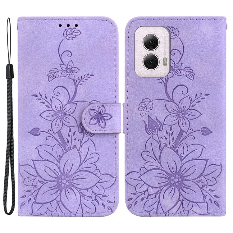 Pour Motorola Moto G Power (2024) Coque Fleur Imprimée en Cuir Étui de Téléphone - Violet