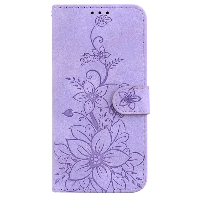 Pour Motorola Moto G Power (2024) Coque Fleur Imprimée en Cuir Étui de Téléphone - Violet