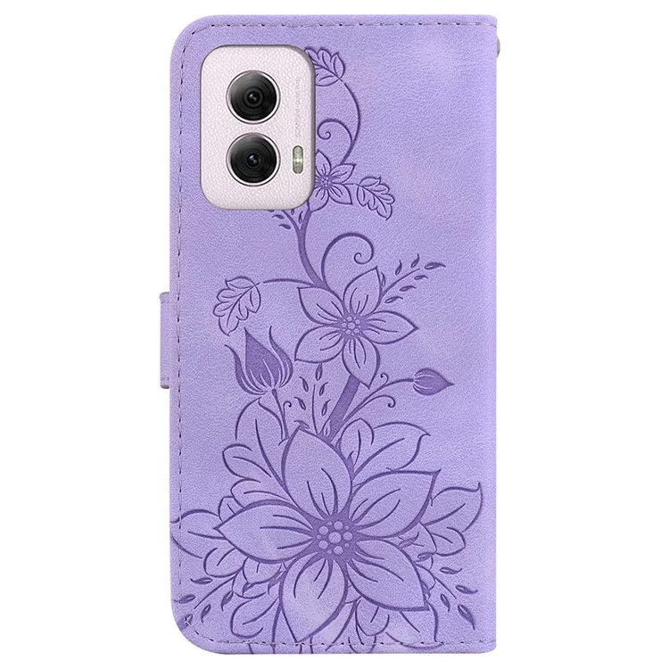 Pour Motorola Moto G Power (2024) Coque Fleur Imprimée en Cuir Étui de Téléphone - Violet