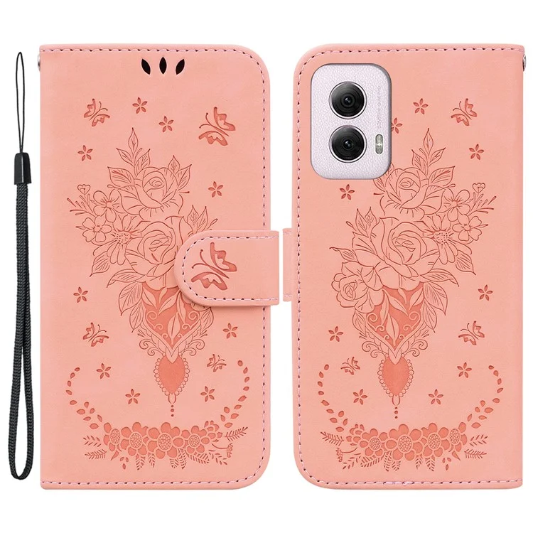 For Motorola Moto G Power (2024) Case Flower Pattern Stand PU Leather Phone Cover - Pink