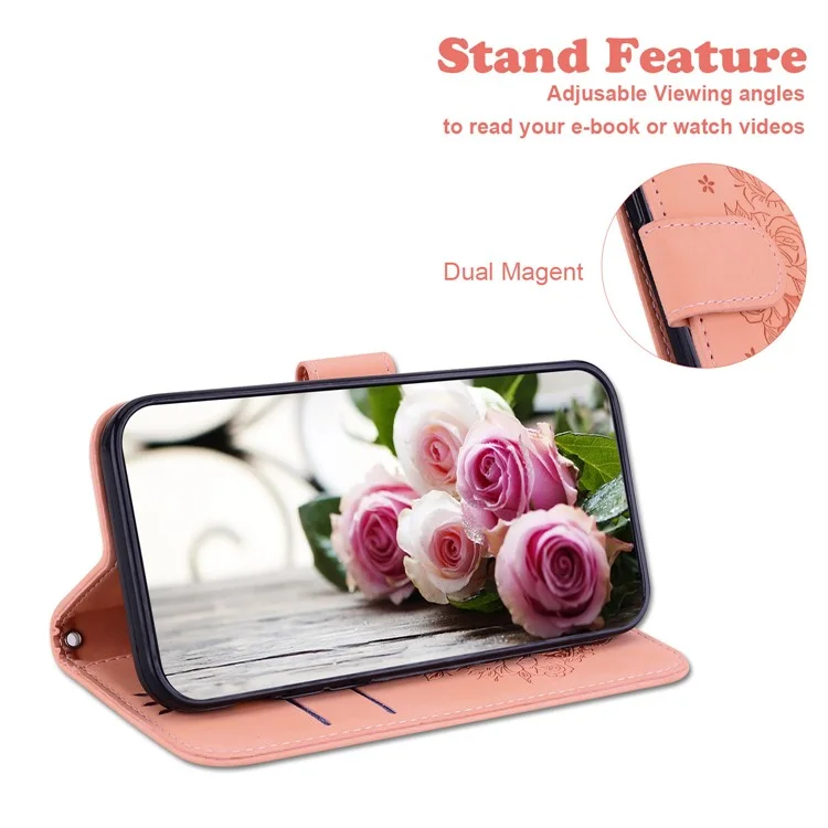 For Motorola Moto G Power (2024) Case Flower Pattern Stand PU Leather Phone Cover - Pink