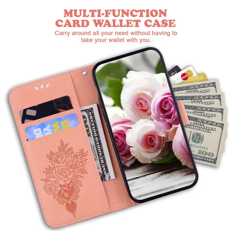 For Motorola Moto G Power (2024) Case Flower Pattern Stand PU Leather Phone Cover - Pink