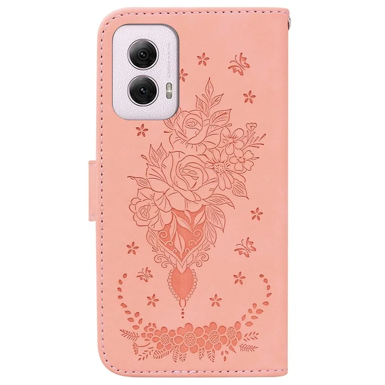 For Motorola Moto G Power (2024) Case Flower Pattern Stand PU Leather Phone Cover - Pink
