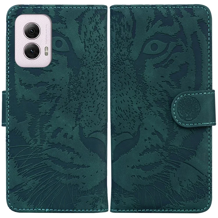 For Motorola Moto G Power (2024) Case Wallet Tiger Pattern Folding Stand Leather Phone Cover - Green