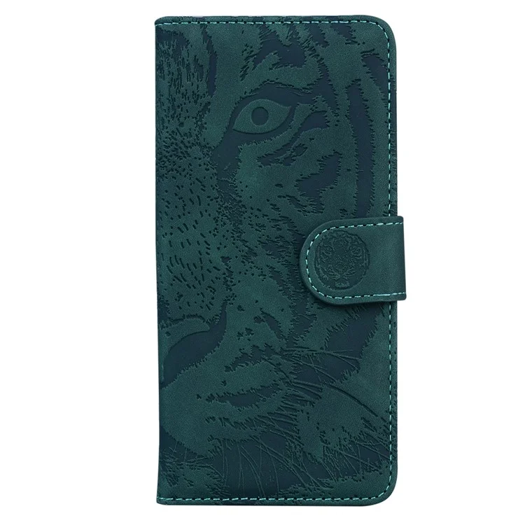 For Motorola Moto G Power (2024) Case Wallet Tiger Pattern Folding Stand Leather Phone Cover - Green