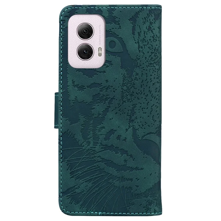 For Motorola Moto G Power (2024) Case Wallet Tiger Pattern Folding Stand Leather Phone Cover - Green