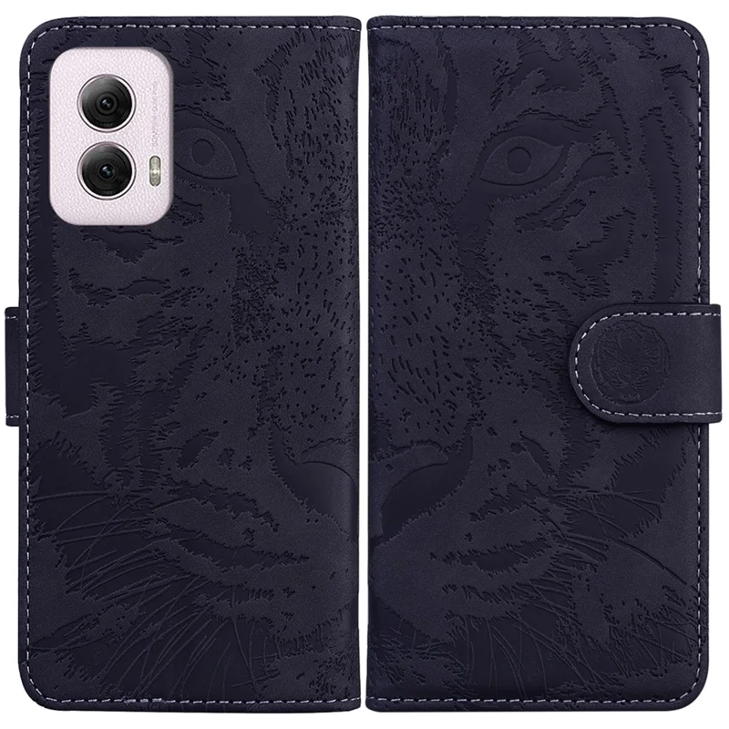 For Motorola Moto G Power (2024) Case Wallet Tiger Pattern Folding Stand Leather Phone Cover - Black