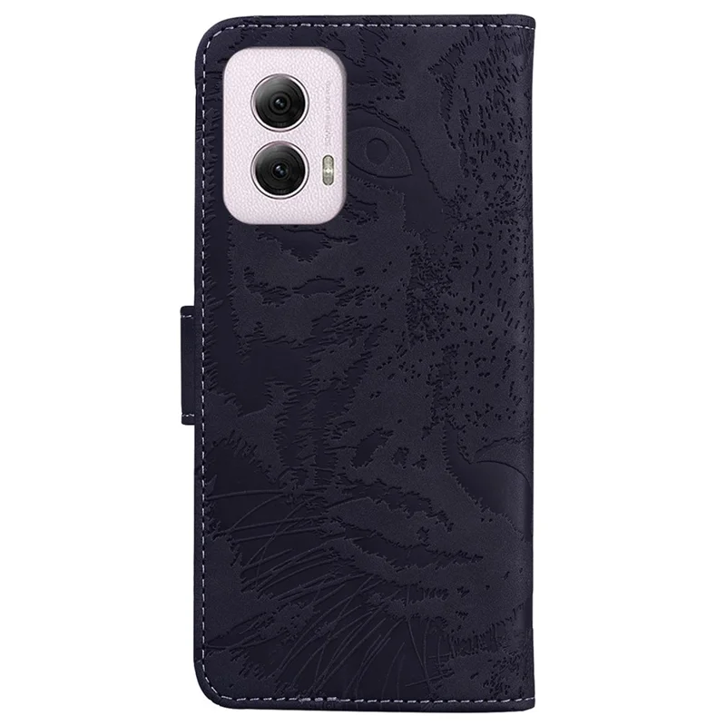 For Motorola Moto G Power (2024) Case Wallet Tiger Pattern Folding Stand Leather Phone Cover - Black