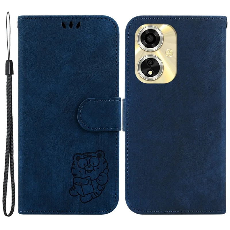 For Oppo A59 5G / A2m 5G Case Cute Tiger PU Leather Wallet Flip Phone Cover - Dark Blue