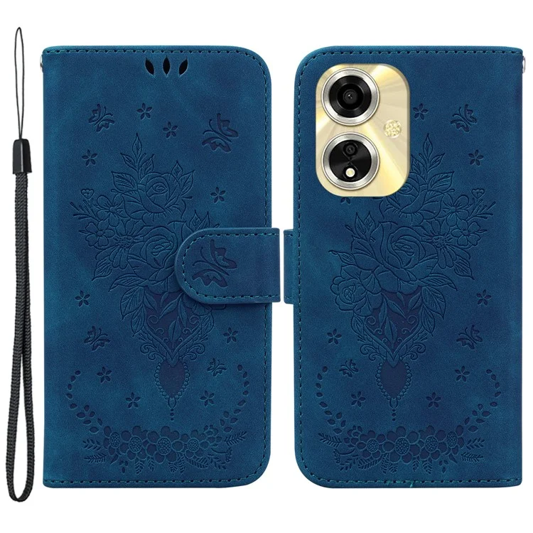 Для Oppo A59 5G / A2m 5G Чехол Folio с цветочным узором Защитная кожаная телефонная крышка - Синий