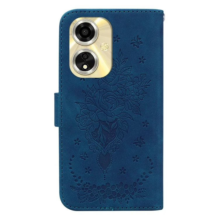 Для Oppo A59 5G / A2m 5G Чехол Folio с цветочным узором Защитная кожаная телефонная крышка - Синий