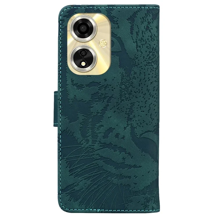 Для Oppo A59 5G / A2m 5G чехол-книжка с тиснением в виде тигра, кожаная, подставка для телефона - зеленый