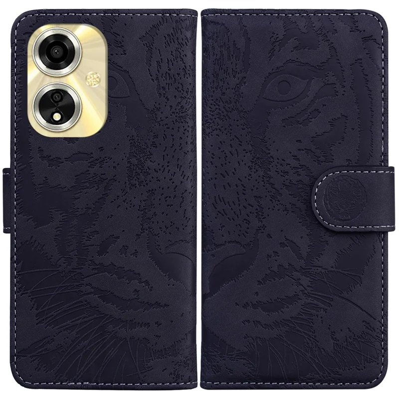 For Oppo A59 5G / A2m 5G Wallet Case Imprinted Tiger Pattern Leather Stand Phone Cover - Black