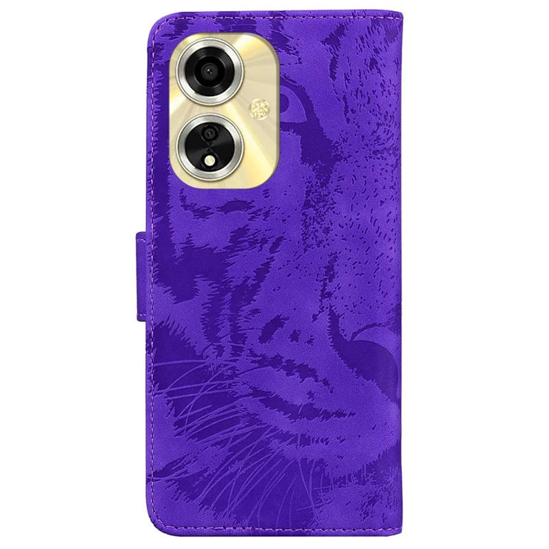 For Oppo A59 5G / A2m 5G tegnebogstilfælde med indgraveret tiger mønster Læder stående telefon dækning - Lilla
