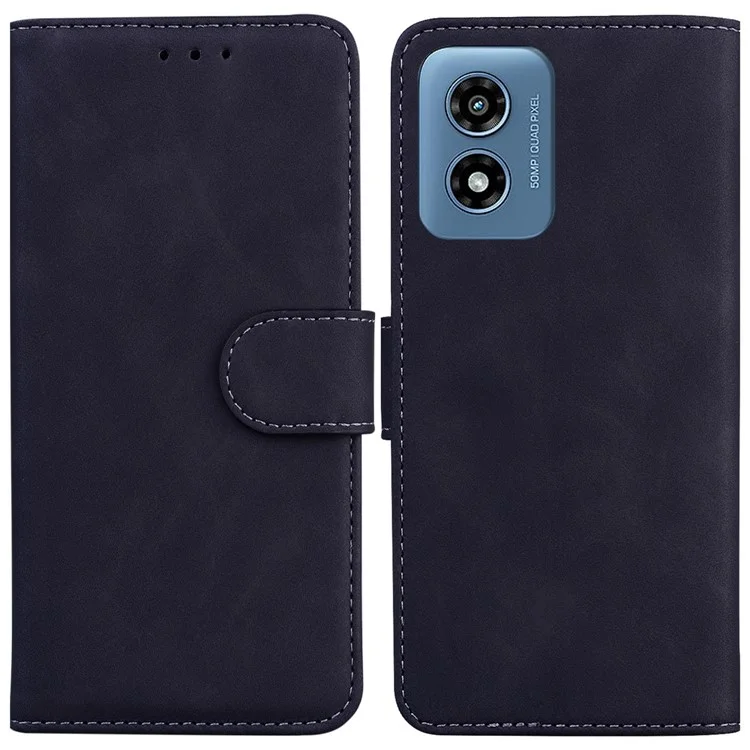 For Motorola Moto G Play (2024) 4G Case Solid Color Phone Leather Cover with Wallet - Black