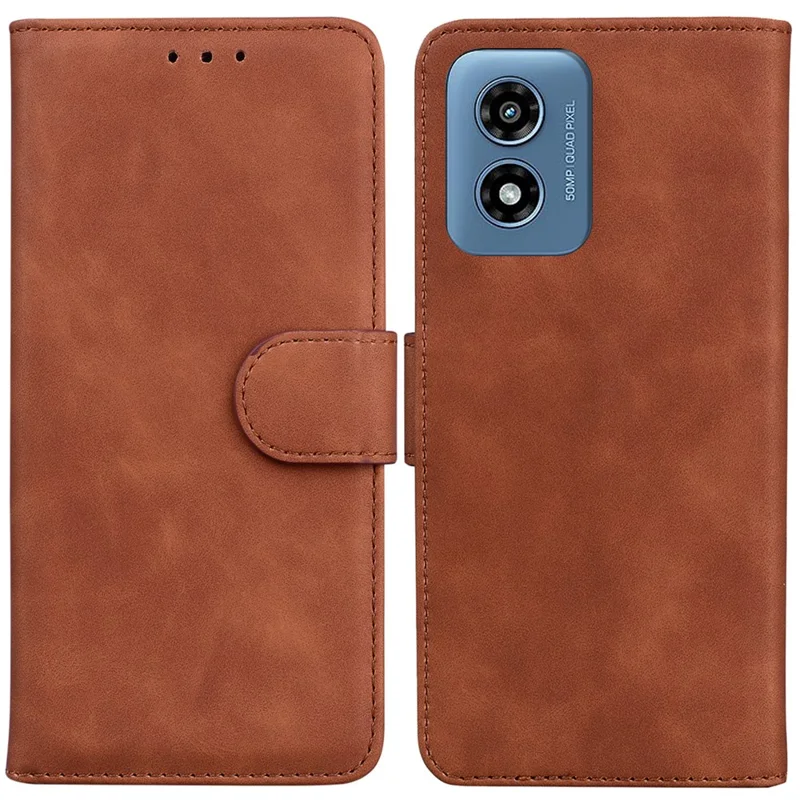 For Motorola Moto G Play (2024) 4G Case Solid Color Phone Leather Cover with Wallet - Brown