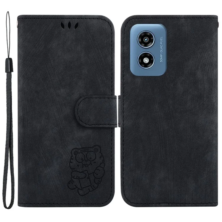 For Motorola Moto G Play (2024) 4G Case Tiger Imprinted Flip Leather Phone Cover - Black