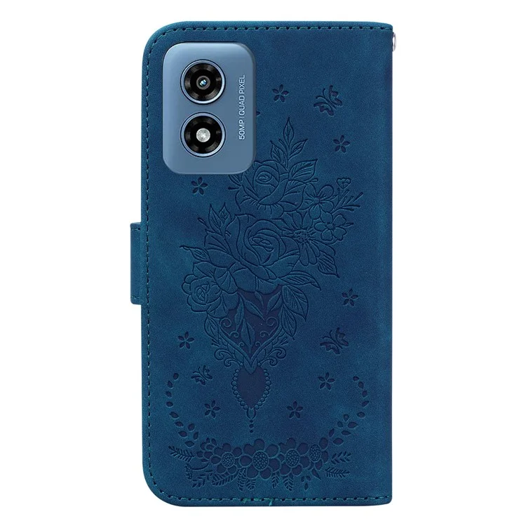 For Motorola Moto G Play (2024) 4G Case Bump Proof Flower Pattern PU Leather Phone Cover - Blue