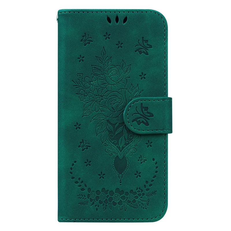 For Motorola Moto G Play (2024) 4G Case Bump Proof Flower Pattern PU Leather Phone Cover - Green