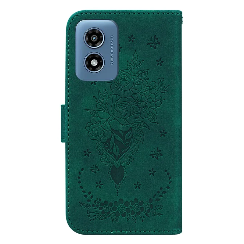 For Motorola Moto G Play (2024) 4G Case Bump Proof Flower Pattern PU Leather Phone Cover - Green