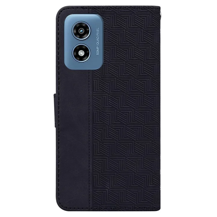 For Motorola Moto G Play (2024) 4G Case 3D Geometry Leather Wallet Phone Cover with Strap - Black